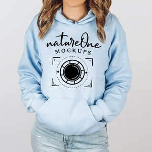 18500 Light Blue Hoodie Mockup, Gildan Light Blue G185 Sweatshirt Unisex Crewneck Sweater Model Mock Up Winter