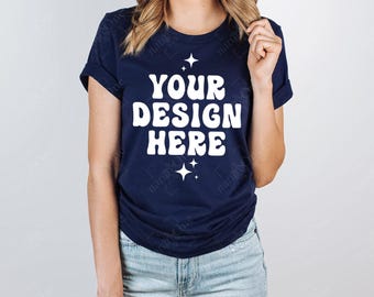 Bella Canvas 3001 Navy T-Shirt Mockup | BC3001 Model Mock Up | Simple Tee TShirt Studio Mock | Real Model Mockup | POD (Digital Download)