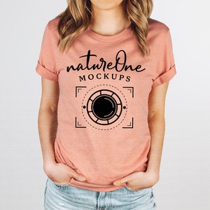 Bella Canvas 3001 Heather Prism Sunset Model Mockup, Unisex Heather Prism Sunset T-Shirt Model Mock Up, Studio Tee Shirt TShirt Model Mockup