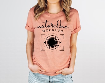Bella Canvas 3001 Heather Prism Sunset Model Mockup, Unisex Heather Prism Sunset T-Shirt Model Mock Up, Studio Tee Shirt TShirt Model Mockup