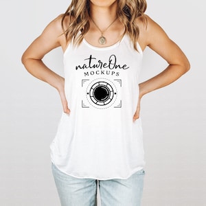 Bella Canvas 8800 White Mockup 8800 Tank Top Mockup Women&#39;s Flowy Racerback Model Mockup White Tank Top Mock Up White Racerback Tank Mockup