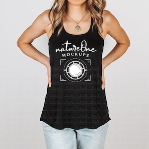 Bella Canvas 8800 Black Mockup 8800 Tank Top Mockup Women&#39;s Flowy Racerback Model Mockup Black Tank Top Mock Up Black Racerback Tank Mockup