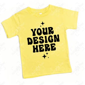 Bella Canvas 3001T Yellow T-Shirt Mockup Toddler Kids Shirt Mock Up Flatlay Just Shirt Girls Boys Tee Flat Lay Real Photo Basic Simple image 1