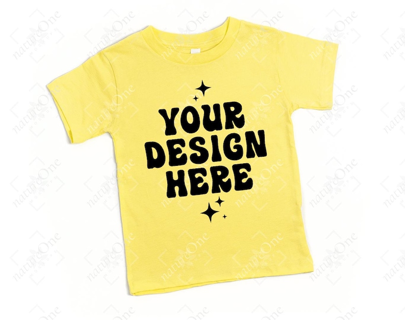 Bella Canvas 3001T Yellow T-Shirt Mockup Toddler Kids Shirt Mock Up Flatlay Just Shirt Girls Boys Tee Flat Lay Real Photo Basic Simple image 1