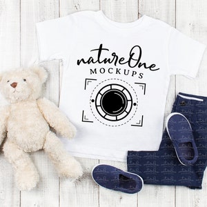 Bella Canvas 3001T White Kids T-Shirt Mockup | Unisex Toddler Shirt Mock Up | Boys Tee Shirt Flat Lay