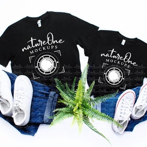 Bella Canvas Family Couple Mockup Bella Canvas 3001 Black Double Mockup Unisex Two T-Shirts Mock Up Flat Lay Father Daughter