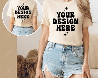 Bella Canvas 3001 Soft Cream T-Shirt Mockup Front & Back | BC3001 Mock Up | Tee Real Model Mock Simple Trendy Casual Neutral Boho