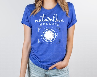 3001 Heather True Royal Mockup, Bella Canvas Mockup, Unisex Royal Blue T-Shirt Model Mock Up, Lifestyle Tee Shirt TShirt Model Mockup