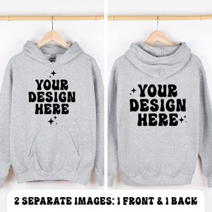 Front and Back Gildan 18500 Sport Grey Mockup Hoodie Mockup G185 Hooded Sweatshirt Mockup Hanging Hanger Mock Up Simple Neutral Minimalist