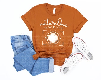 Maquette automne Bella Canvas 3001 / T-shirt unisexe, maquette à plat sur fond blanc