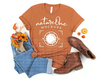 Thanksgiving 3001 Mockup, Bella Canvas Heather Autumn Mock Up, Fall Shirt Flat Lay, Unisex T-Shirt Mock Up, SVG Mockup, Fall Styled Mockup