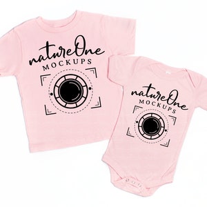 3001T 100B Pink Bella Canvas Mockup Matching Siblings, Baby Bodysuit Flat Lay Toddler Kids T-Shirt Mock Up