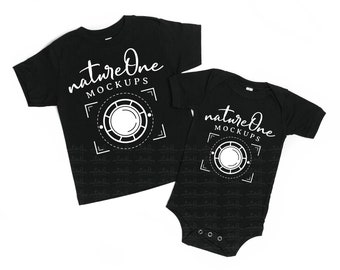 3001T 100B Black Bella Canvas Mockup Matching Siblings, Baby Bodysuit Flat Lay Toddler Kids T-Shirt Mock Up