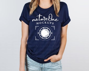 Maqueta de modelo 3001 Navy, Maqueta de Bella Canvas, Maqueta de modelo de camiseta unisex, Maqueta de modelo de camiseta de estilo de vida