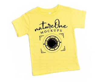 Yellow 3001T Bella Canvas Toddler Kids T-Shirt Mockup, Unisex Toddler Shirt Mock Up, Just Shirt Boys Tee Shirt Flat Lay