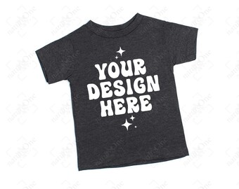 Bella Canvas 3001T Dark Grey Heather T-Shirt Mockup Toddler Kids Shirt Mock Up Flatlay Just Shirt Girls Boys Tee Flat Lay Real Photo Basic