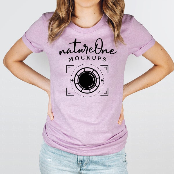 3001 Heather Prism Lilac Mockup Bella Canvas Model Mockup Unisex Heather Prism Lilac T-Shirt Model Mock Up Studio Tee Shirt TShirt Mockup