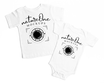 3001T 100B Weiß Bella Canvas Mockup Passende Geschwister, Baby Bodysuit Flat Lay Kleinkind Kinder T-Shirt MockUp