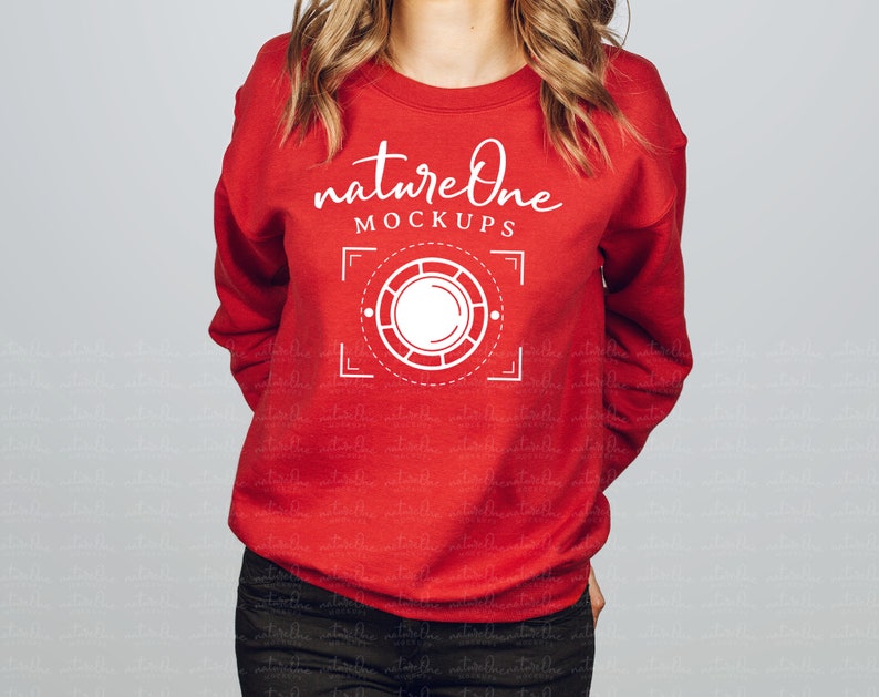 Download Gildan 18000 Red Model Mockup G180 Christmas Unisex Crewneck | Etsy