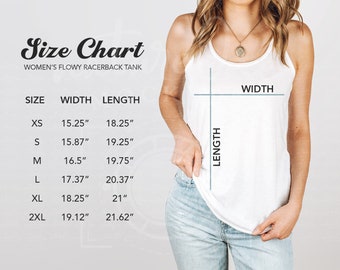 Bella Canvas 8800 Größentabelle Mockup, Frauen Flowy Racerback Tank Sizing Chart, Tank Top Size Guide, Bella Canvas Größentabelle