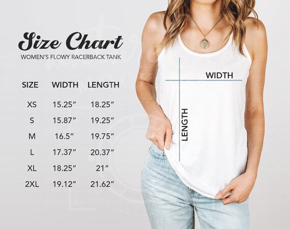 Bella Canvas 8800 Size Chart Mockup Women s Flowy Racerback Tank Sizing Chart Tank Top Size Guide Bella Canvas Sizing Chart Measurement Etsy Canada