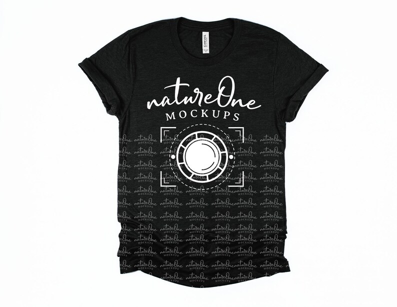 Download Bella Canvas Mockup 3001 Heather Black Unisex T-Shirt Mock ...