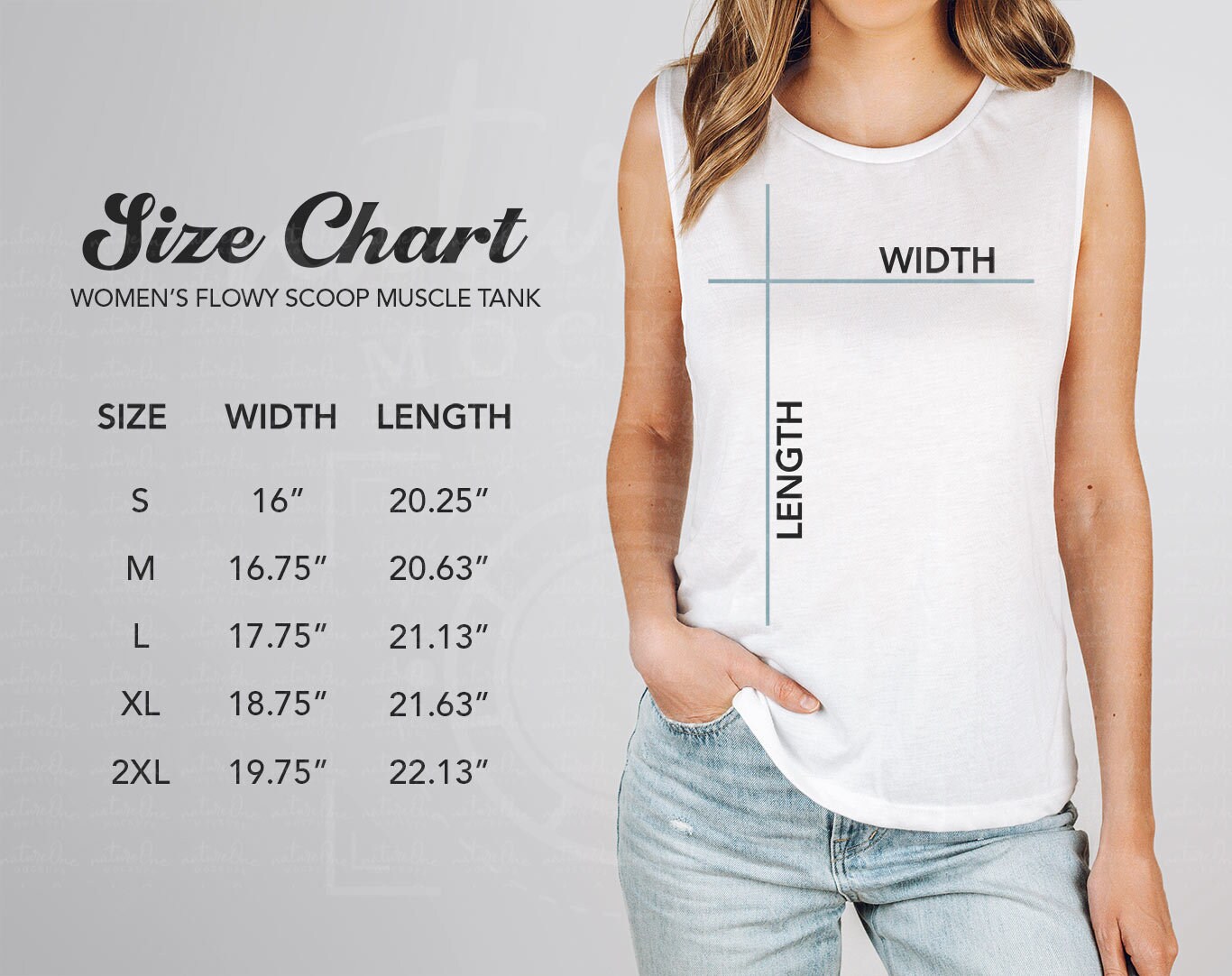 Bella Canvas 8803 Size Chart Mockup Women's Flowy Scoop Muscle