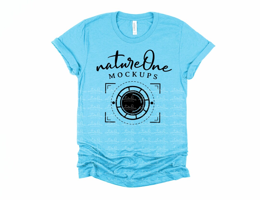 Bella Canvas Mockup 3001 Heather Aqua, Unisex T-shirt Mock Up, Flat Lay ...