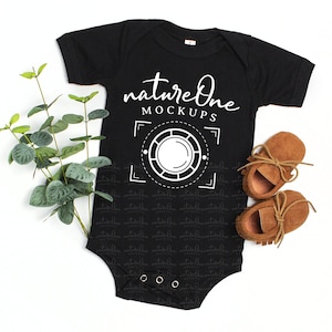 Black 100B Mockup, Bella Canvas Bodysuit Mockup, Cute Baby Bodysuit Mockup, Baby One Piece Flat Lay Mock Up
