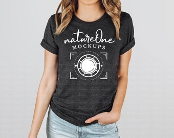 Bella Canvas 3001 Dark Grey Heather Model Mockup, Unisex T-Shirt Model Mock Up, Lifestyle Tee Shirt TShirt Model Mockup