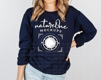 Gildan 18000 Navy Model Mockup, G180 Unisex Crewneck Sweatshirt Model Mock Up Winter Mockup, Sweatshirt Model Mockup