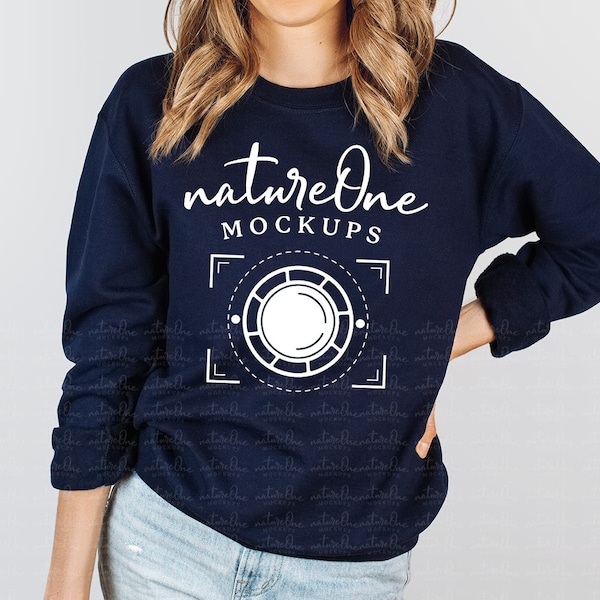 Gildan 18000 Navy Model Mockup, G180 Unisex Crewneck Sweatshirt Model Mock Up Winter Mockup, Sweatshirt Model Mockup