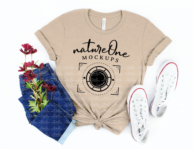 Download Bella Canvas 3001 Heather Tan Mockup / Unisex T-Shirt ...
