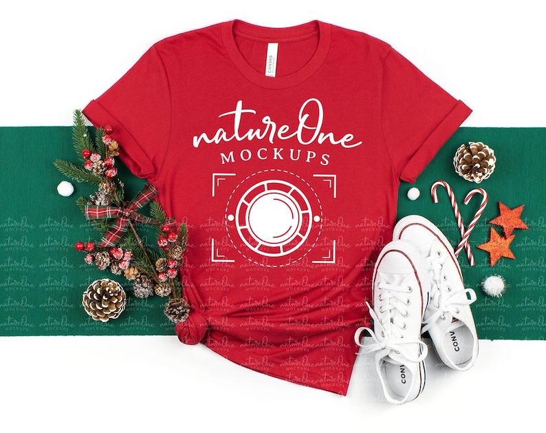 Download Christmas Mockup Bella Canvas 3001 Red Mock Up Unisex T ...