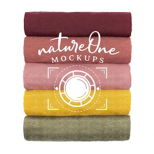 Carta de colores de otoño Bella Canvas 3001: Heather Cardinal, Heather Clay, Mauve, Heather Mustard, Heather Olive Color Muestra los colores del otoño