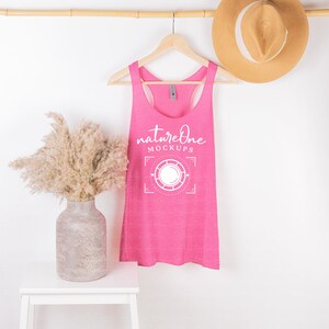6733 Vintage Pink Next Level Tank Mockup, Womens Racerback Tank Hanger Hanging Mock Up, 6733 Spring Summer Boho Styled Tank Top Mockup