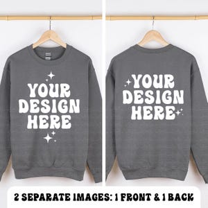 Front and Back Gildan 18000 Charcoal Mockup Charcoal Sweatshirt Mockup G180 Crewneck Mockup Hanging Hanger Mock Up Simple Neutral Minimalist