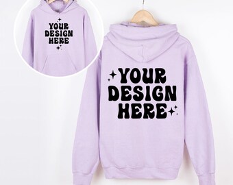 Fram och bak Gildan 18500 Orchid Mockup Hoodie Mockup G185 Hoodie Mockup Hängande Galge Mockup Enkel Neutral Minimalistisk