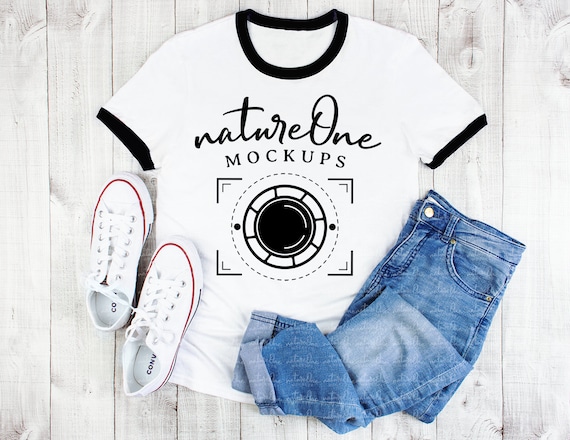 Ringer T Shirt Mock Up Unisex Ringer Shirt White Royal Etsy