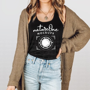 Bella Canvas 8800 Black Mockup 8800 Tank Top Mockup Women&#39;s Flowy Racerback Model Mockup Black Tank Top Mock Up Black Racerback Tank Mockup