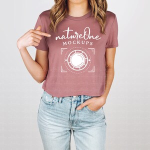 Bella Canvas 8882 Mockup Mauve Cropped T-Shirt Model Mock Up Flowy Crop Tee Mockup Shirt TShirt Studio Model Mockup