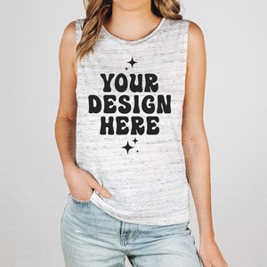 Bella Canvas 8803 White Marble Muscle Tank Mockup 8803 Model Mockup Muscle Tank Mock Up Festival Tank Top Summer Mockup Minimal Neutral