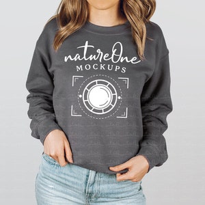 Gildan Charcoal 18000 Sweatshirt Mockup, Grey G180 Unisex Crewneck Sweatshirt Model Mock Up Winter