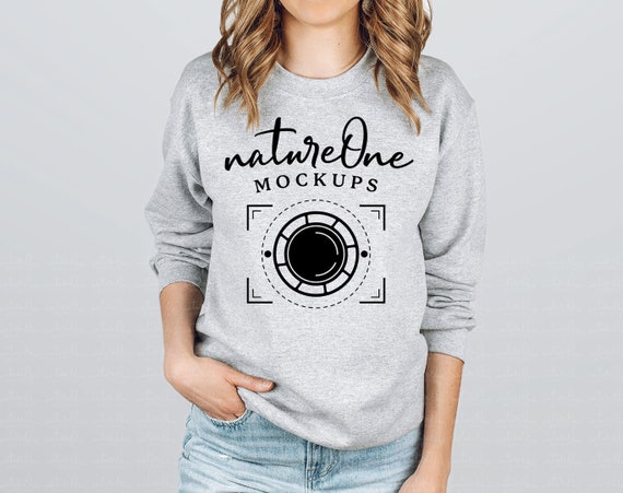Sport Grey 18000 Gildan Sweatshirt Mockup, Grey G180 Unisex Crewneck Sweatshirt Model Mock Up Winter