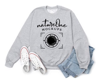 Gildan 18000 Sport Grey Sweatshirt Mockup, G180 Unisex Heavy Blend