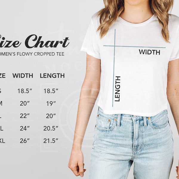 Bella Canvas 8882 Size Chart Mockup Cropped T-Shirt Sizing Chart Flowy Crop Tee Size Guide Sizing Chart Measurement