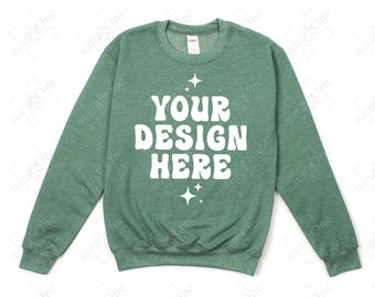 Gildan 18000 Heather Sport Dark Green Sweatshirt Mockup G180 Crewneck Sweater Mock Up Flat Lay Real Flatlay Mock Simple Minimal Neutral
