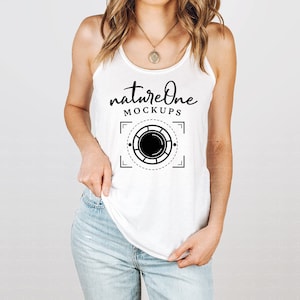 Bella Canvas 8800 White Mockup 8800 Tank Top Mockup Women&#39;s Flowy Racerback Model Mockup White Tank Top Mock Up White Racerback Tank Mockup
