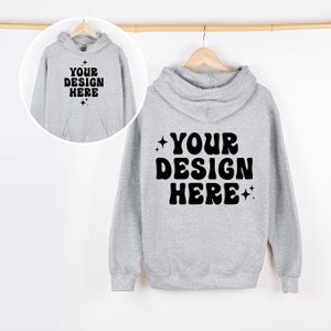 Front and Back Gildan 18500 Sport Grey Mockup Hoodie Mockup G185 Hooded Sweatshirt Mockup Hanging Hanger Mock Up Simple Neutral Minimalist
