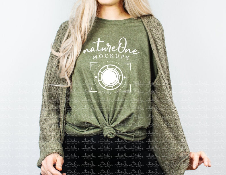 Download Bella Canvas Mockup 3001 Heather Olive Unisex T-Shirt ...